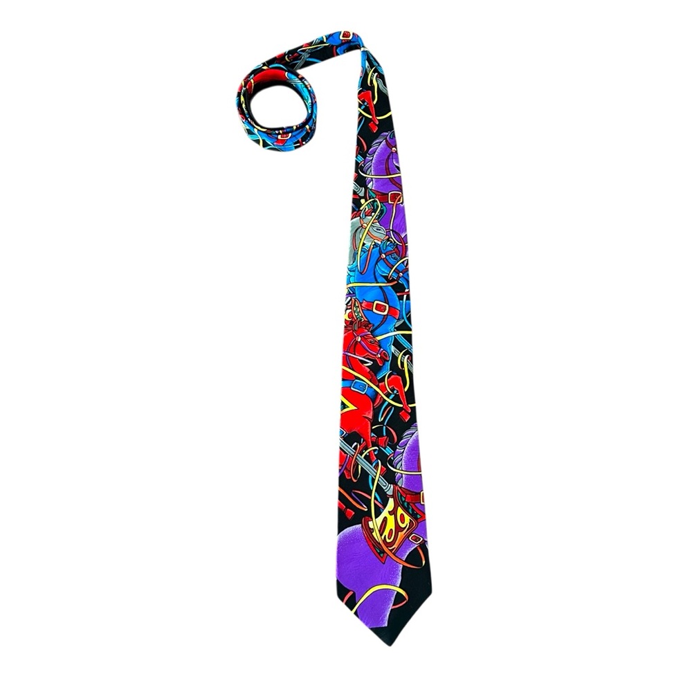 Vintage Rush Limbaugh 100% Silk Tie Colorful Carousel Horses